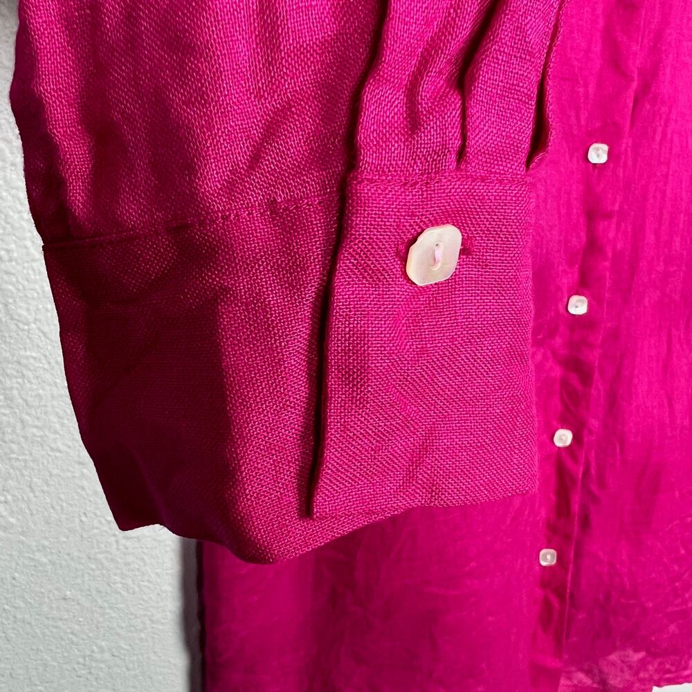 Talbots Women's Size 16 Raspberry Pink Irish Linen Button Up Long Sleeve Shirt - Picture 5 of 7